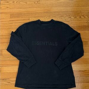 Fear of God ESSENTIALS Black Tonal Logo Long Sleeve Crew